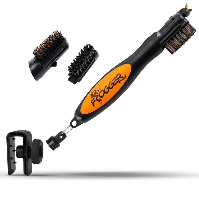 Frogger BrushPro Latch-It Golf Club Cleaner, Ergonomic Grip and Latch-it Magnet, Orange - Professional Golf Club Brush and Groove Cleaner for Golfers - Image 1